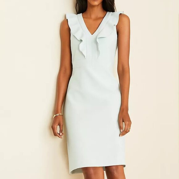 Ann Taylor Ruffle Trim Sheath Dress 6 Womens Sleeveless Light Mint Green NEW - Picture 3 of 13